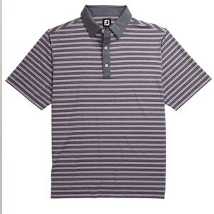 FootJoy Lisle Striped Golf Polo Gray Pink Performance Shirt Size Medium